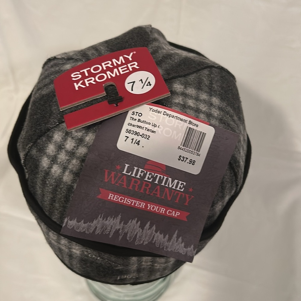 Stormy Kromer The Button Up Wool Blend Cap Charcoal/White Tartan Sz 7 1/4 NWT - Picture 3 of 4